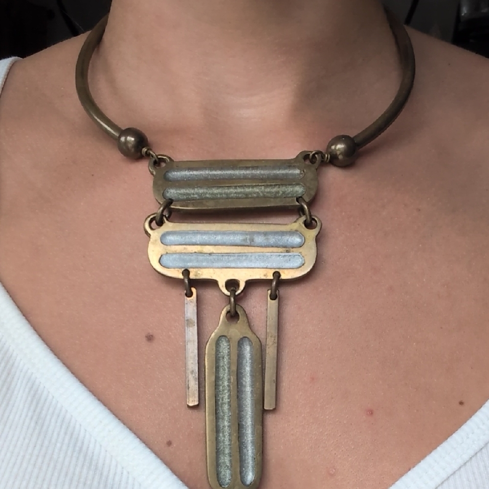 Vintage Solid Brass Collar Necklace - image 1